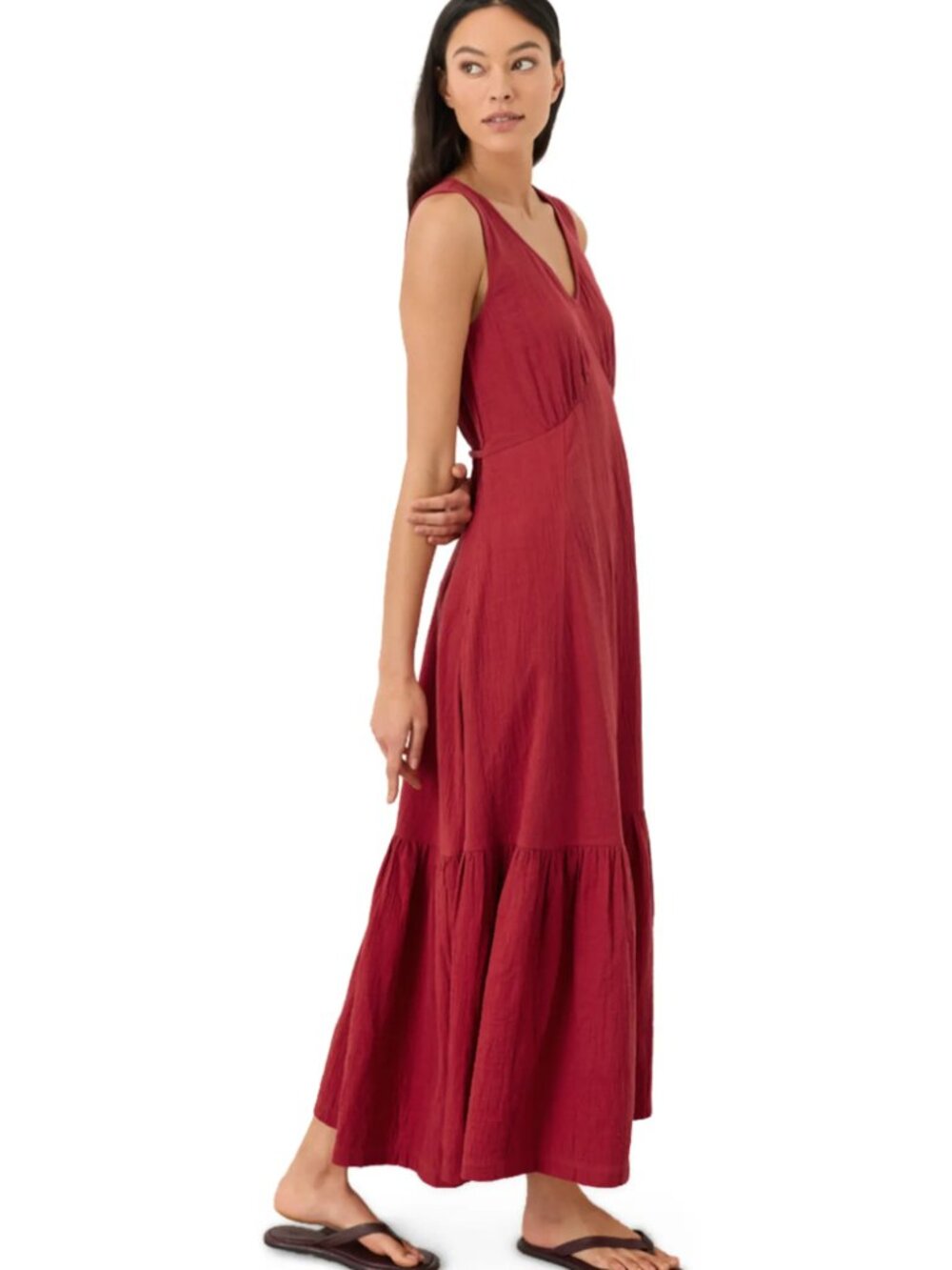 PACT Organic Cotton Double Gauze Beach To Brunch Dress, Red, Women's Size Medium